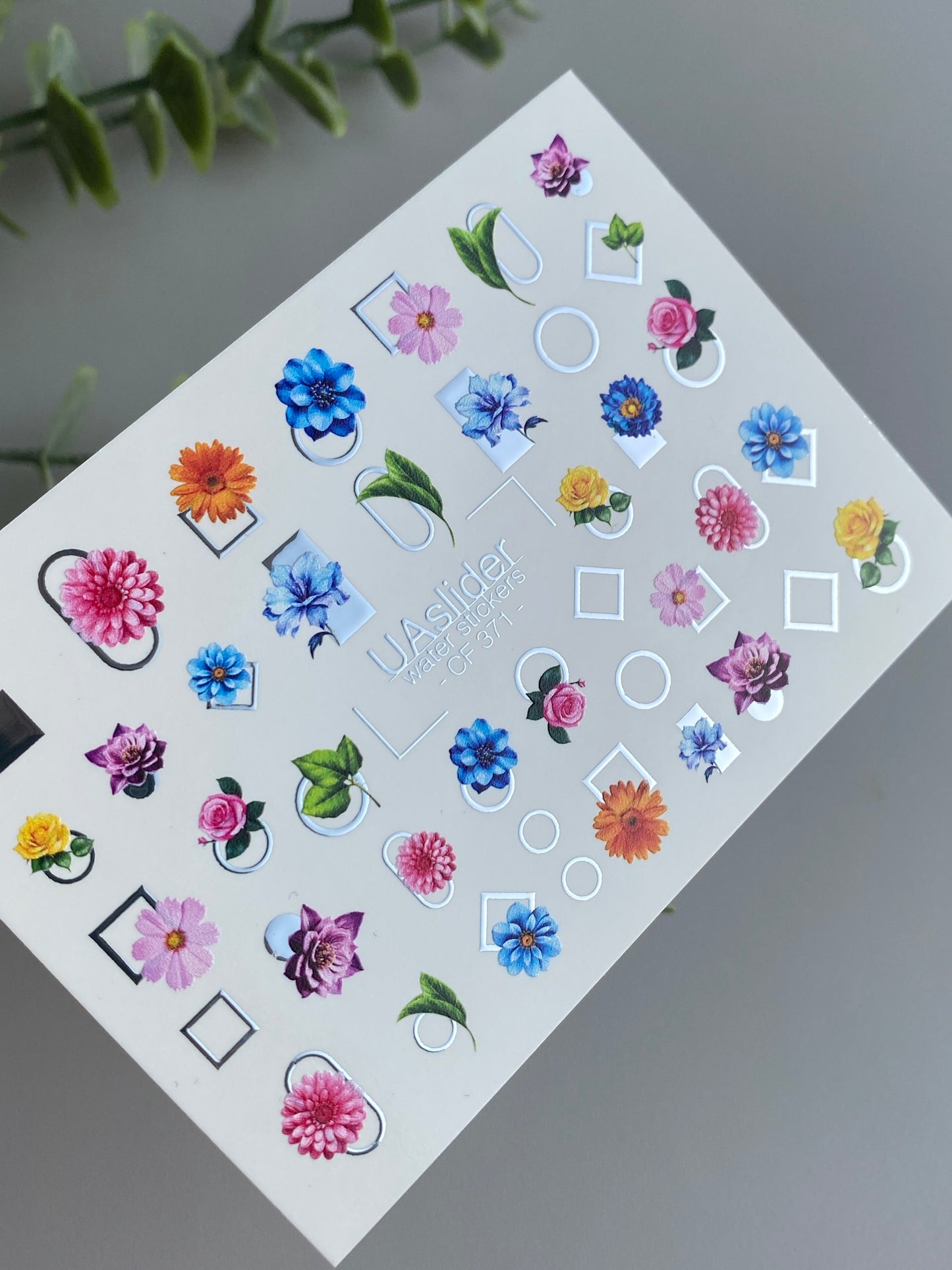 Nail Water Decal CF-371 | Water Slide Nail Decals | Colorful Flowers with Geometric Shapes | Summer Floral Nail Art