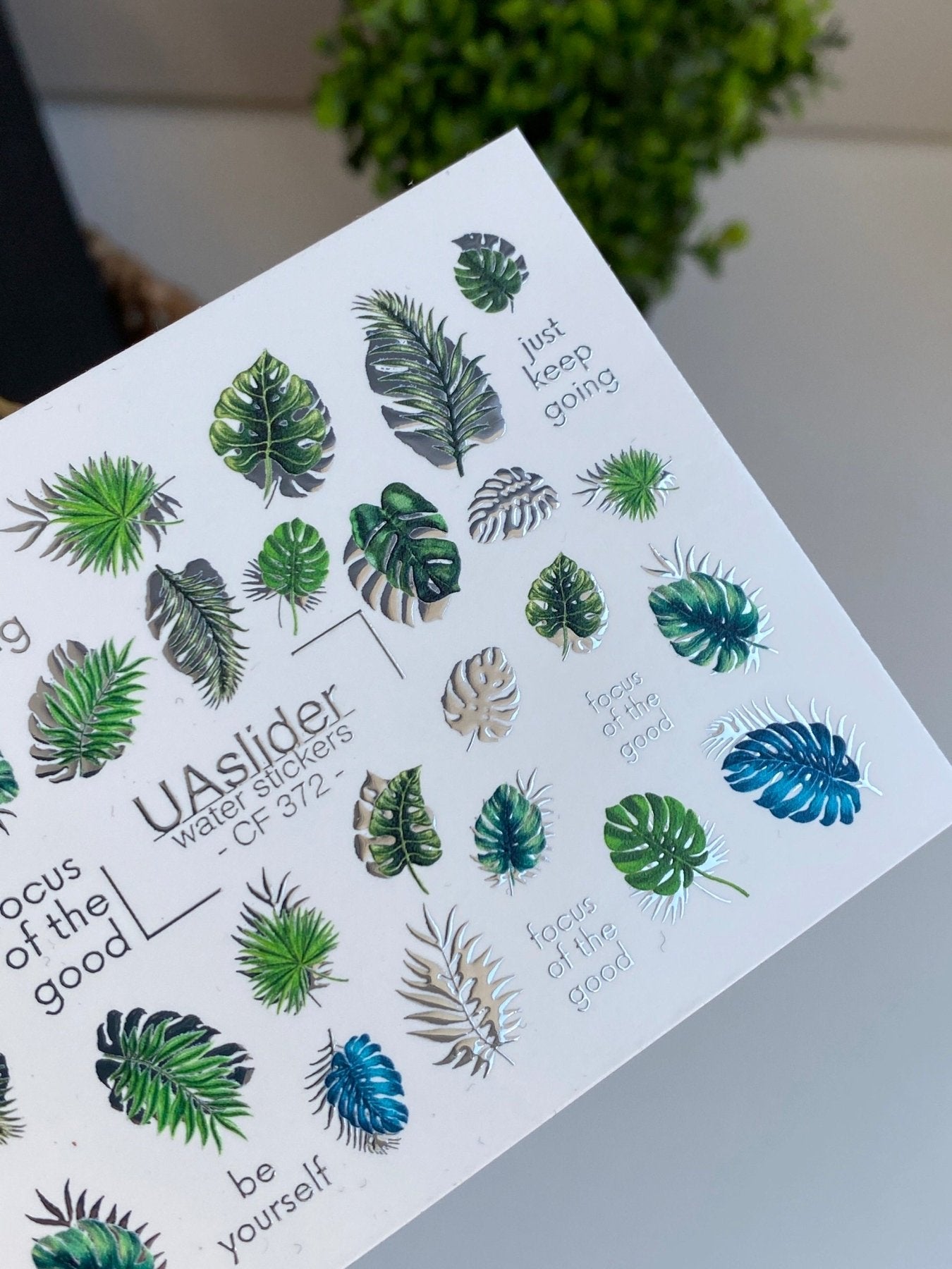 Nail Water Decal CF-372 | Water Slide Nail Decals | Tropical Leaves & Jungle Style | Palm & Monstera Nail Art - UASLIDER