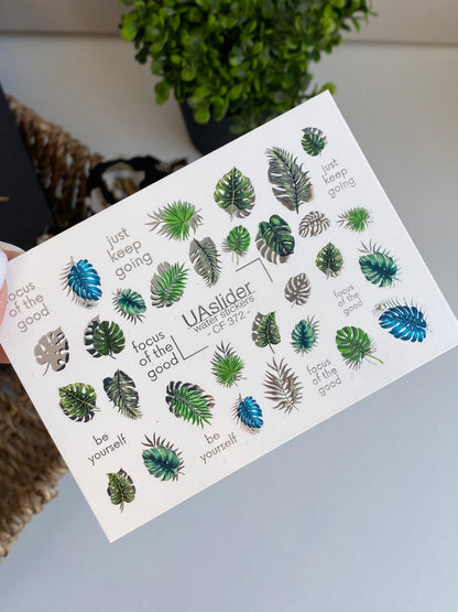 Nail Water Decal CF-372 | Water Slide Nail Decals | Tropical Leaves & Jungle Style | Palm & Monstera Nail Art