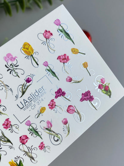 Nail Water Decal CF-374 | Tulip Water Slide Nail Decals | Spring Floral Designs