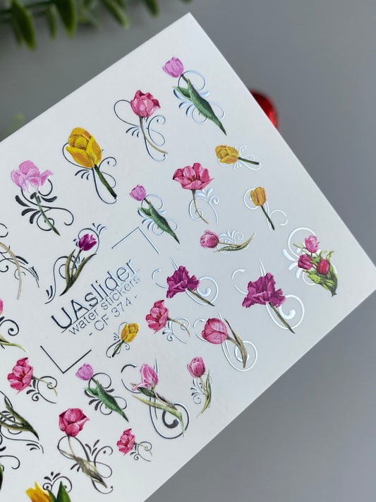 Nail Water Decal CF-374 | Tulip Water Slide Nail Decals | Spring Floral Designs