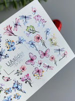 Nail Water Decal CF-375 | Water Slide Nail Decals with Flowers | Butterflies and Dragonflies - UASLIDER