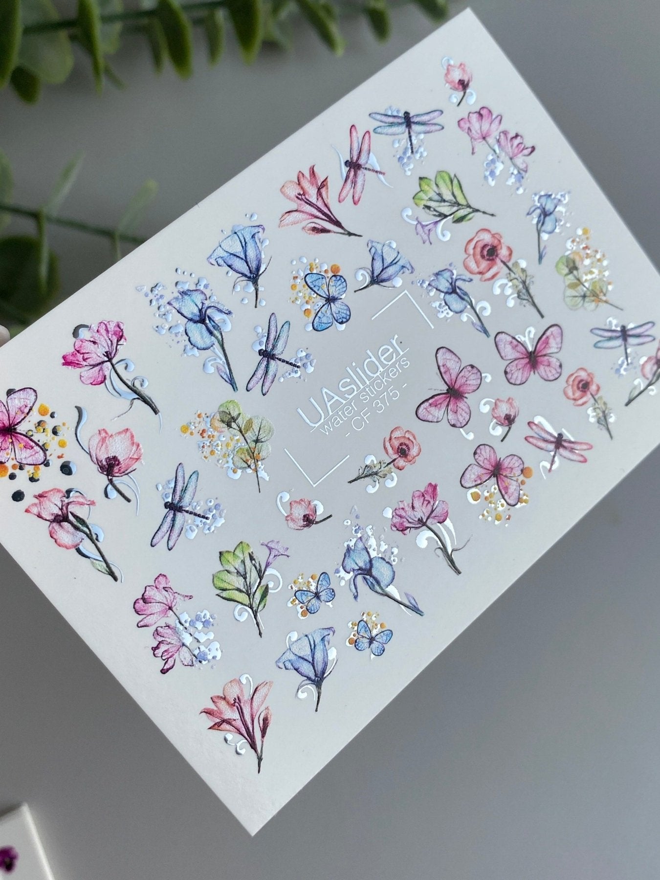 Nail Water Decal CF-375 | Water Slide Nail Decals with Flowers | Butterflies and Dragonflies - UASLIDER