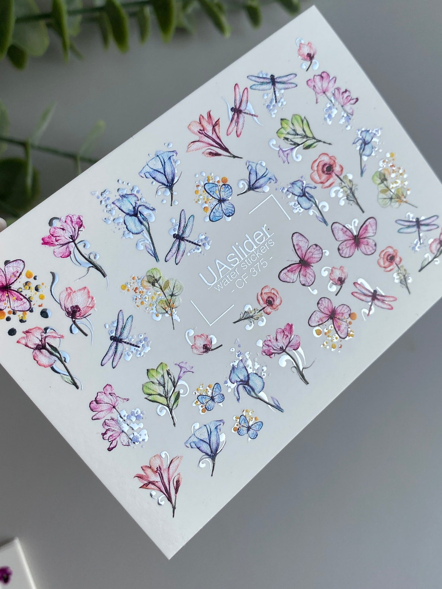 ネイルウォーターデカール CF-375 | 花のウォータースライドネイルデカール | 蝶とトンボ