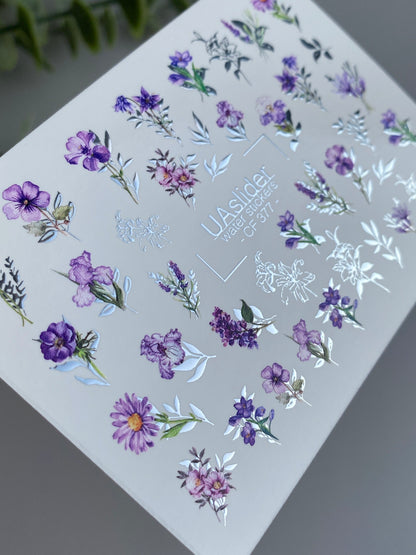 Nail Water Decal CF-377 | Purple Floral Water Slide Nail Decals | Lavender and Wildflowers
