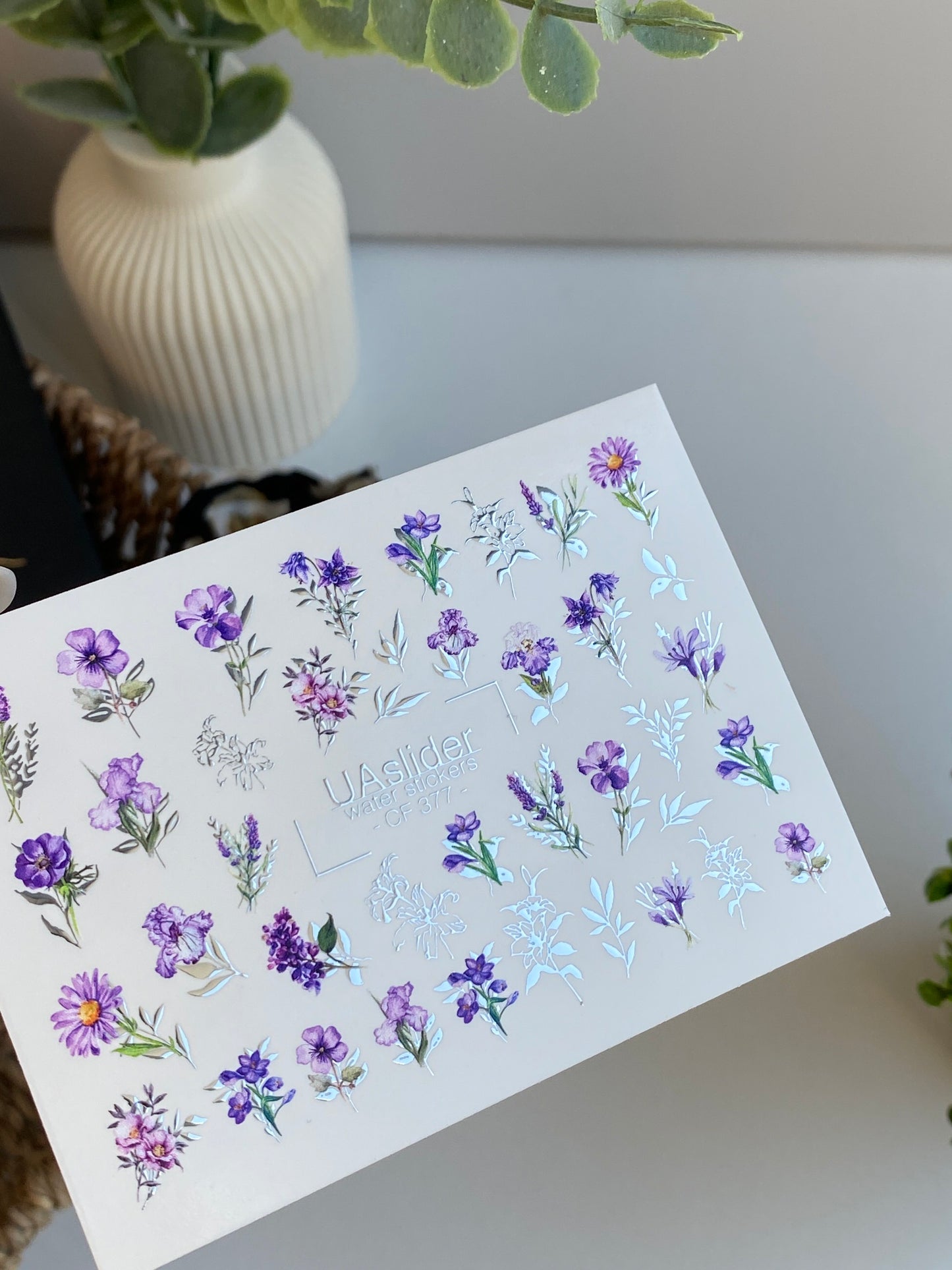 Nail Water Decal CF-377 | Purple Floral Water Slide Nail Decals | Lavender and Wildflowers