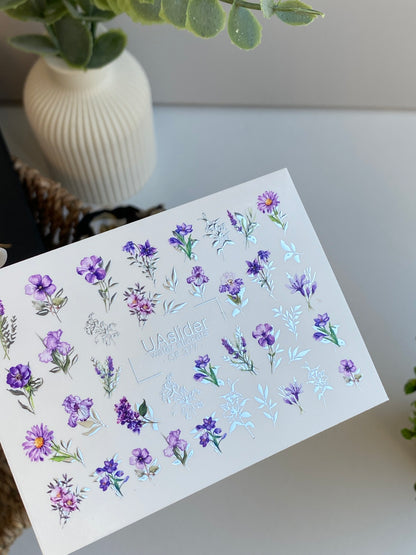 Nail Water Decal CF-377 | Purple Floral Water Slide Nail Decals | Lavender and Wildflowers