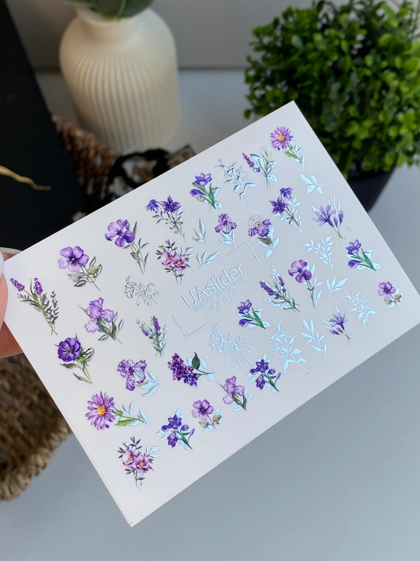 Nail Water Decal CF-377 | Purple Floral Water Slide Nail Decals | Lavender and Wildflowers