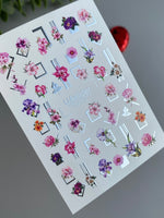 Nail Water Decal CF-378 | Floral Water Slide Nail Decals | Geometric Frames and Modern Blooms - UASLIDER