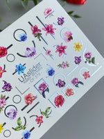 Nail Water Decal CF-379 | Colorful Floral Water Slide Nail Decals | Orchids with Geometric Accents - UASLIDER