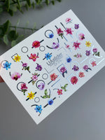 Nail Water Decal CF-379 | Colorful Floral Water Slide Nail Decals | Orchids with Geometric Accents - UASLIDER
