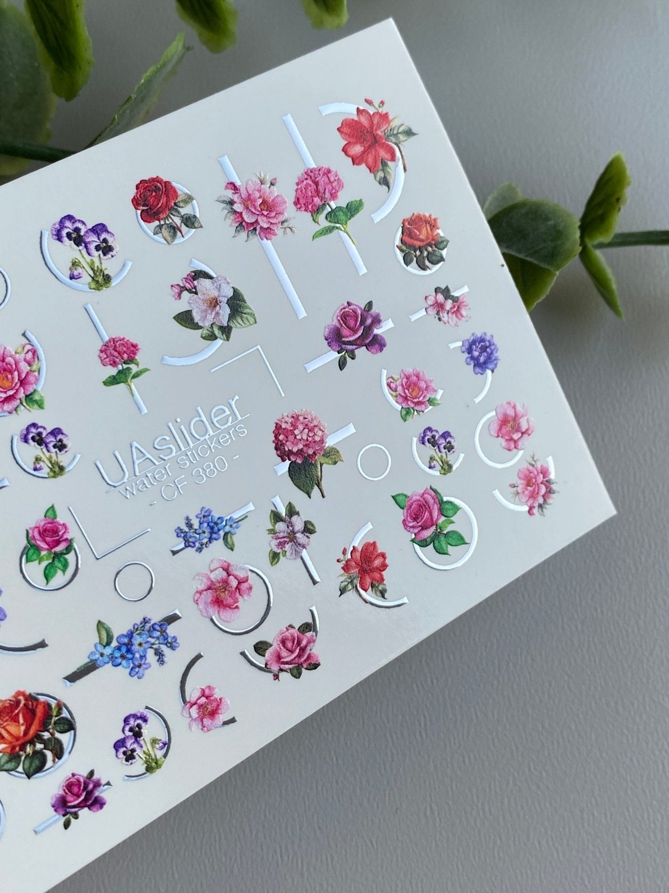 Nail Water Decal CF-380 | Rose Water Slide Nail Decals | Floral Designs with Geometric Accents - UASLIDER