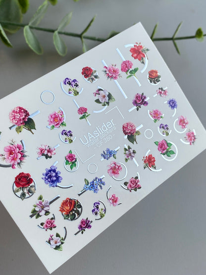 Nail Water Decal CF-380 | Rose Water Slide Nail Decals | Floral Designs with Geometric Accents
