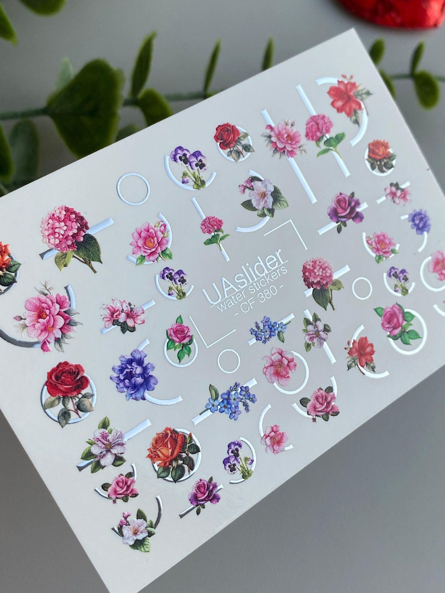 Nail Water Decal CF-380 | Rose Water Slide Nail Decals | Floral Designs with Geometric Accents