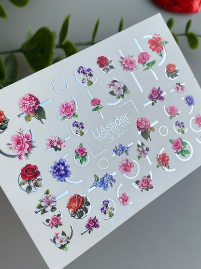 Nail Water Decal CF-380 | Rose Water Slide Nail Decals | Floral Designs with Geometric Accents