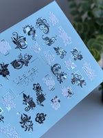Nail Water Decal CF-381 | Ornamental Water Slide Nail Decals | Black and White Floral Frames - UASLIDER