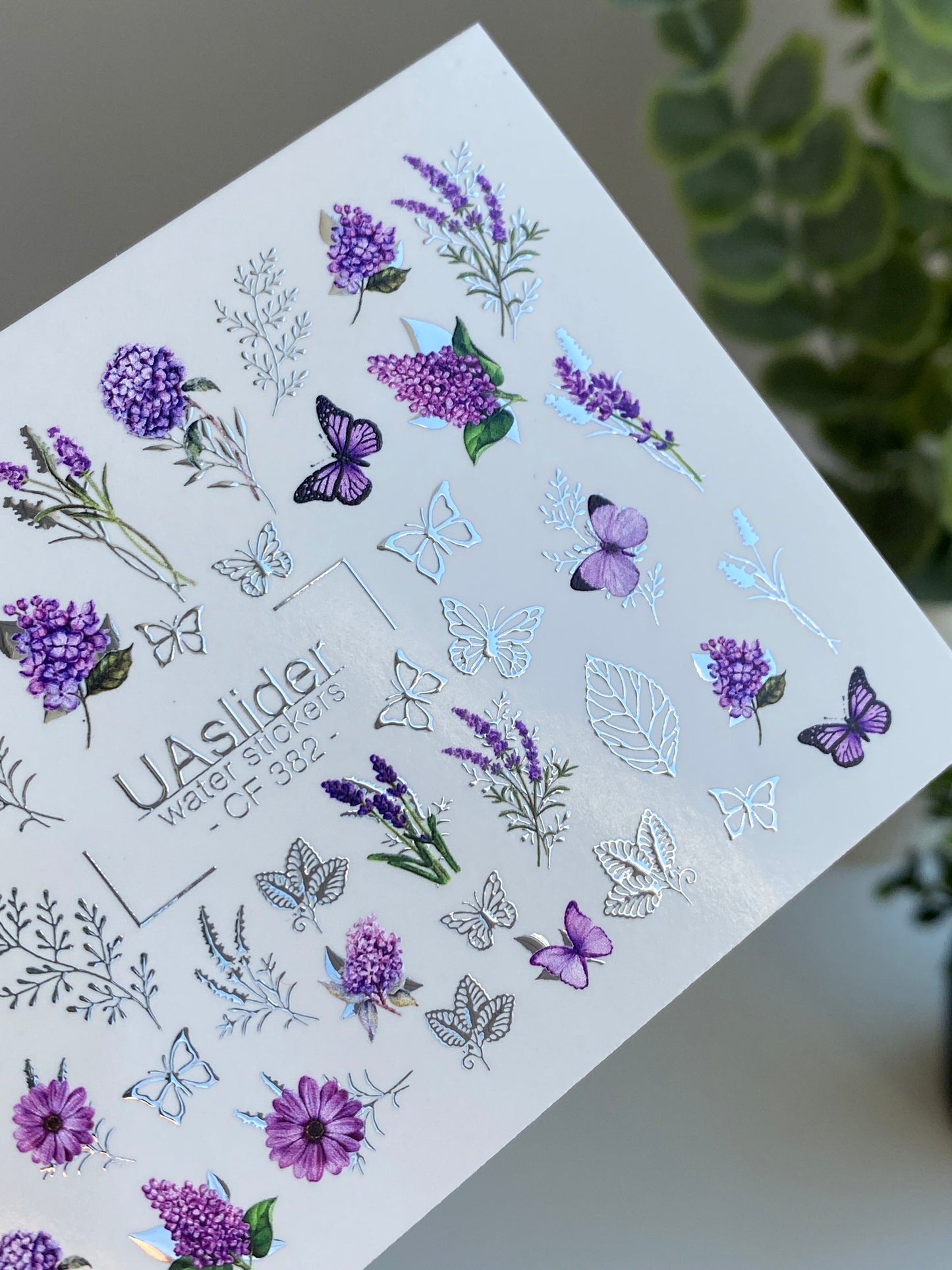 Nail Water Decal CF-382 | Lavender Water Slide Nail Decals | Purple Flowers and Butterflies