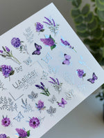 Nail Water Decal CF-382 | Lavender Water Slide Nail Decals | Purple Flowers and Butterflies - UASLIDER