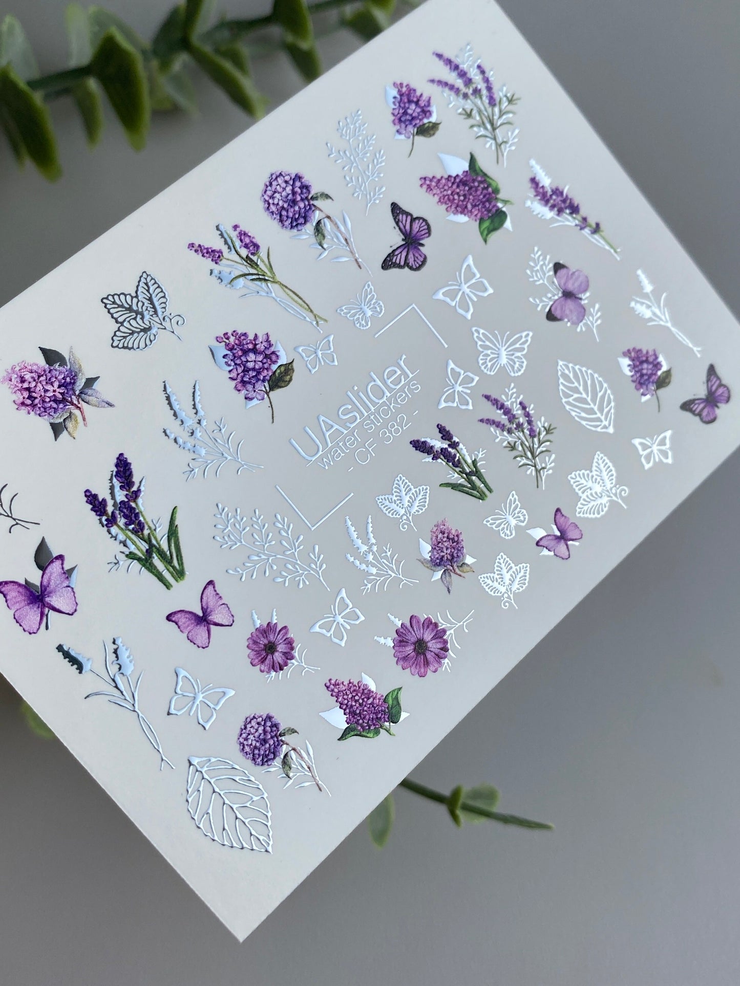 Nail Water Decal CF-382 | Lavender Water Slide Nail Decals | Purple Flowers and Butterflies