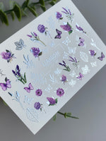 Nail Water Decal CF-382 | Lavender Water Slide Nail Decals | Purple Flowers and Butterflies - UASLIDER