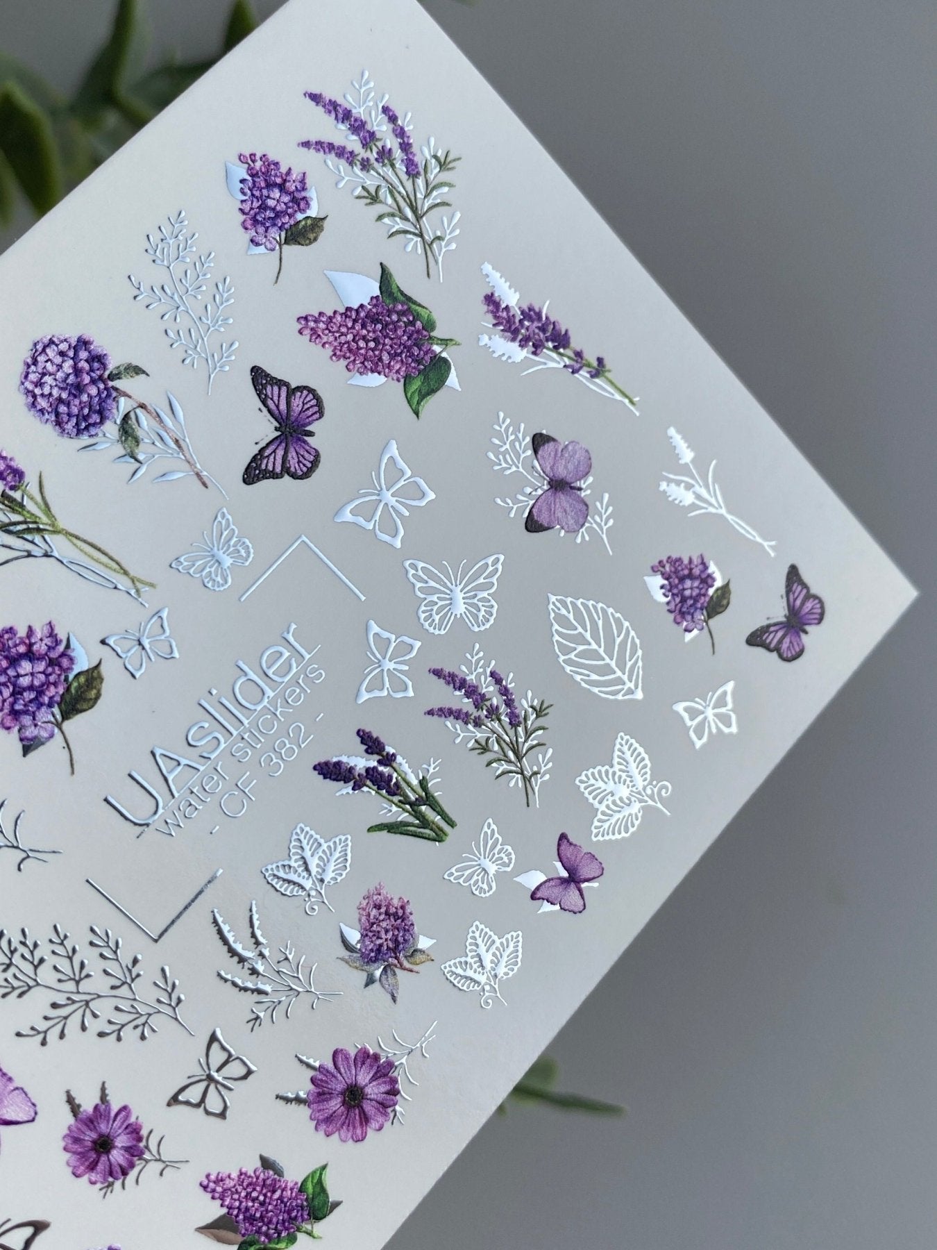Nail Water Decal CF-382 | Lavender Water Slide Nail Decals | Purple Flowers and Butterflies - UASLIDER