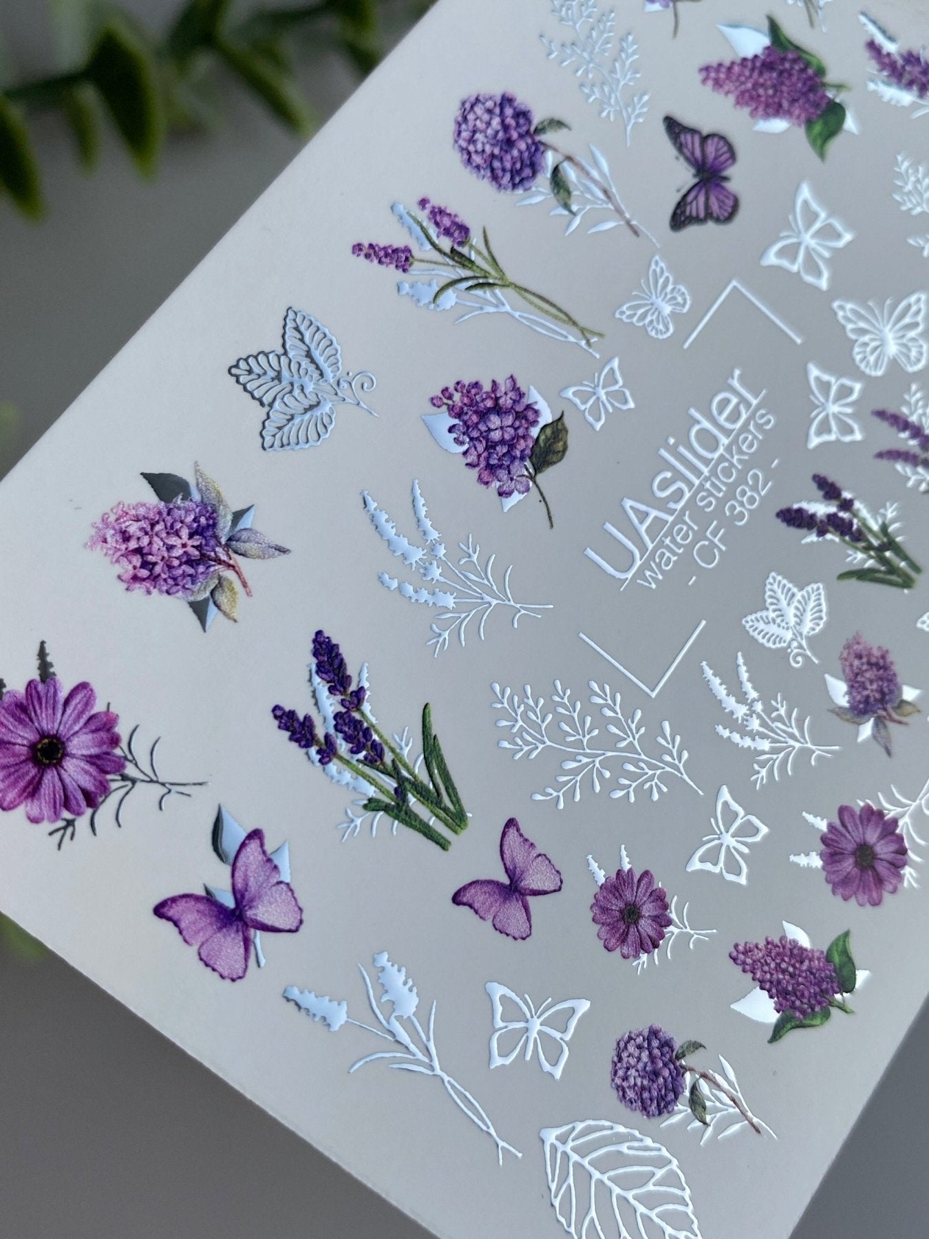Nail Water Decal CF-382 | Lavender Water Slide Nail Decals | Purple Flowers and Butterflies - UASLIDER