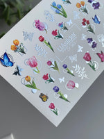 Nail Water Decal CF-383 | Tulip Water Slide Nail Decals | Colorful Spring Flowers and Butterflies - UASLIDER