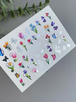 Nail Water Decal CF-383 | Tulip Water Slide Nail Decals | Colorful Spring Flowers and Butterflies - UASLIDER