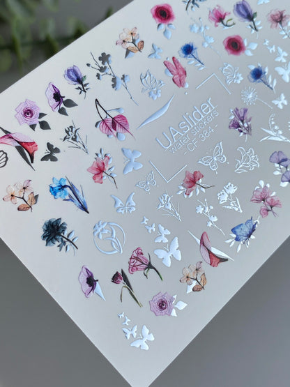 Nail Water Decal CF-384 | Wildflower Water Slide Nail Decals | Colorful Flowers and Butterflies