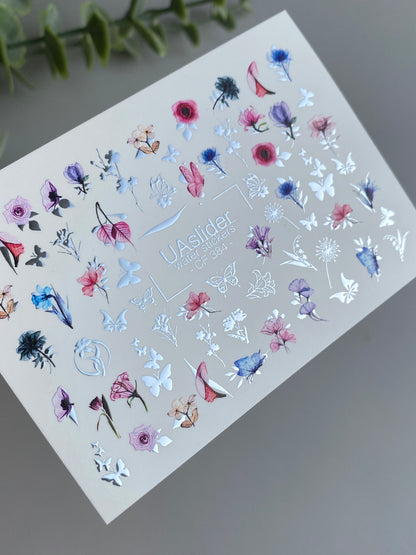 Nail Water Decal CF-384 | Wildflower Water Slide Nail Decals | Colorful Flowers and Butterflies