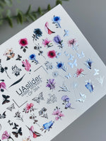 Nail Water Decal CF-384 | Wildflower Water Slide Nail Decals | Colorful Flowers and Butterflies - UASLIDER