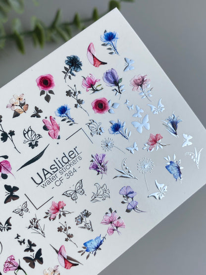 Nail Water Decal CF-384 | Wildflower Water Slide Nail Decals | Colorful Flowers and Butterflies
