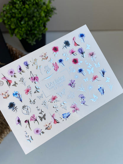 Nail Water Decal CF-384 | Wildflower Water Slide Nail Decals | Colorful Flowers and Butterflies