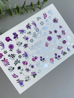 Nail Water Decal CF-385 | Purple Floral Water Slide Nail Decals | Roses, Lavender and Butterflies - UASLIDER