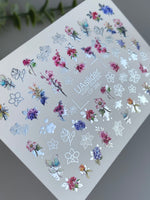 Nail Water Decal CF-386 | Multicolor Floral Water Slide Nail Decals | Botanical Flowers and Garden Motifs - UASLIDER