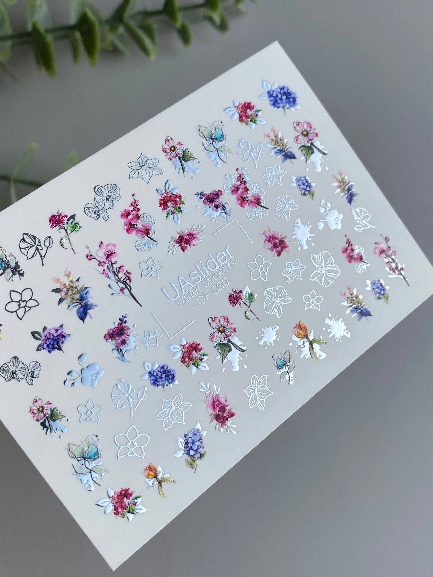 Nail Water Decal CF-386 | Multicolor Floral Water Slide Nail Decals | Botanical Flowers and Garden Motifs