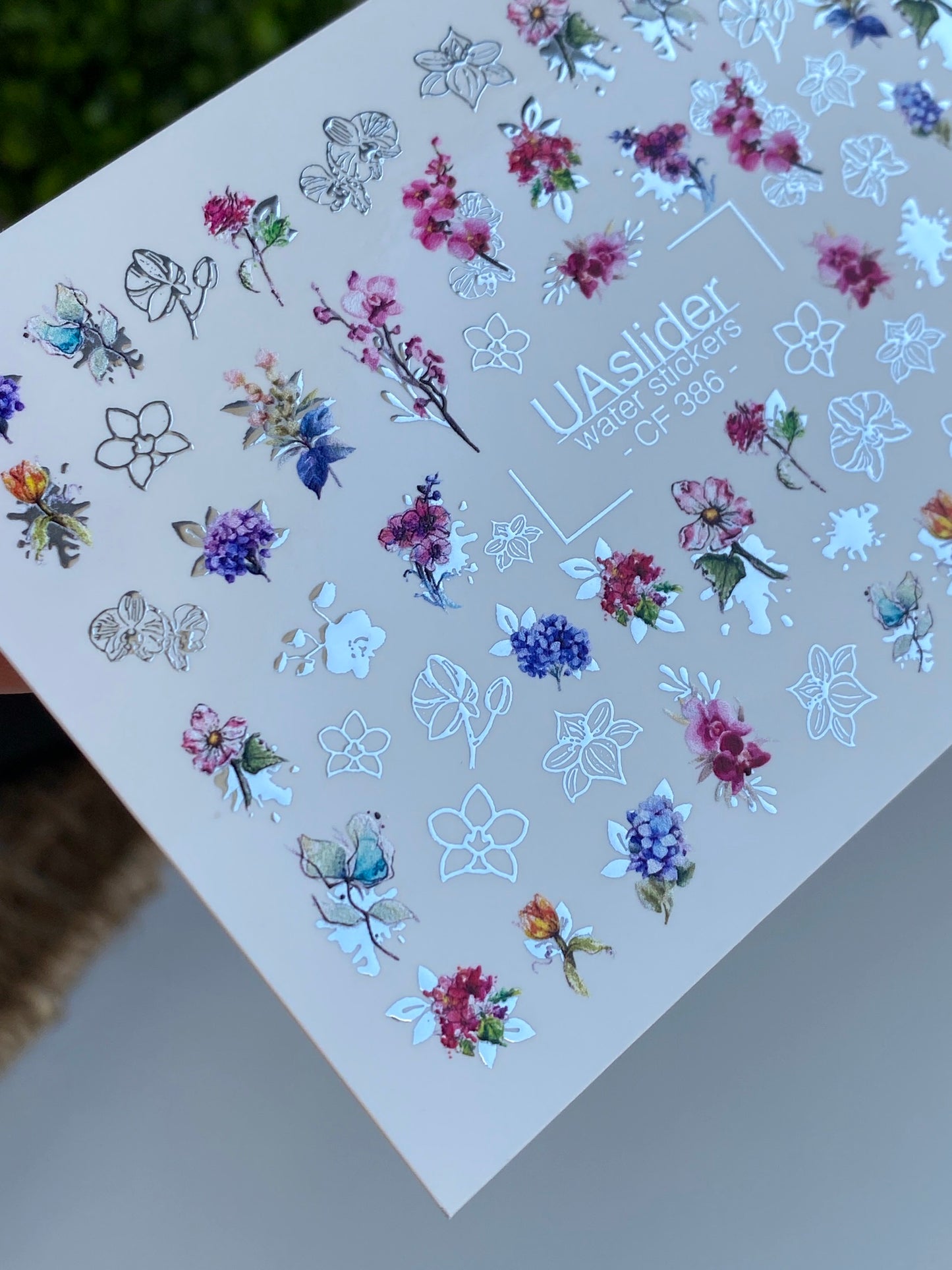 Nail Water Decal CF-386 | Multicolor Floral Water Slide Nail Decals | Botanical Flowers and Garden Motifs