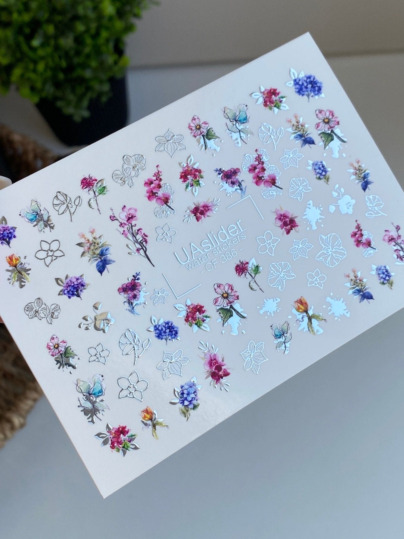 Nail Water Decal CF-386 | Multicolor Floral Water Slide Nail Decals | Botanical Flowers and Garden Motifs - UASLIDER
