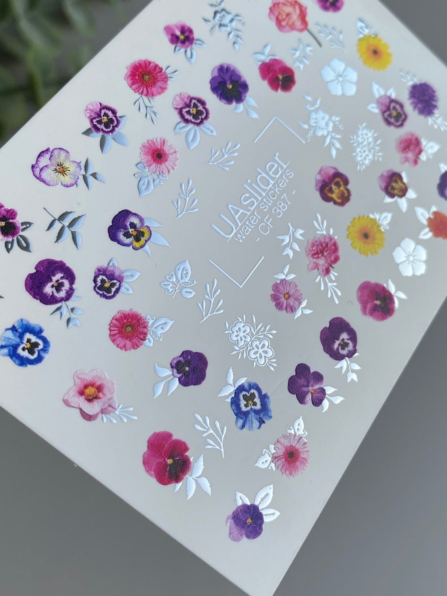 Nail Water Decal CF-387 | Colorful Garden Water Slide Nail Decals | Violets, Daisies and Wildflowers