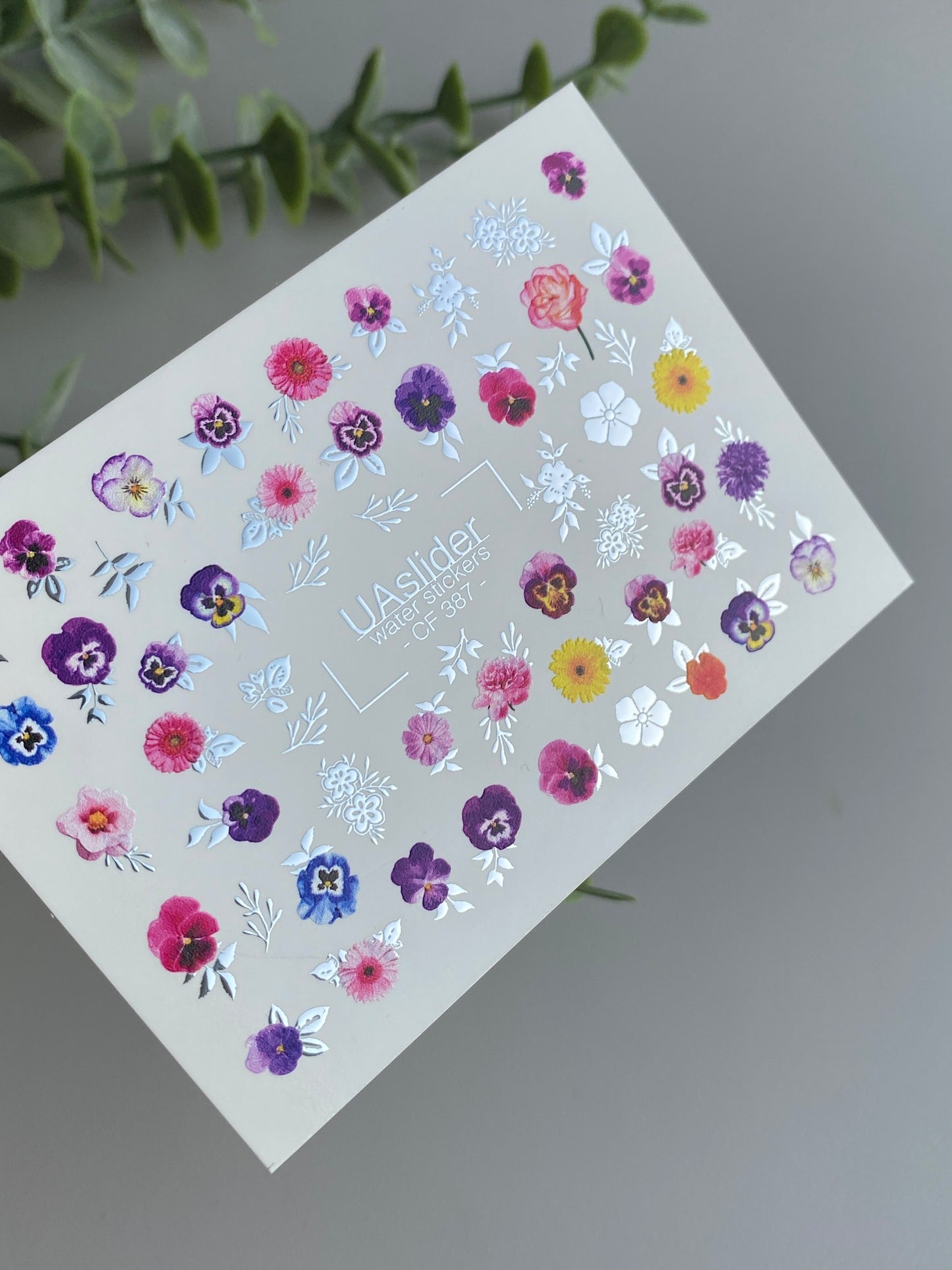 Nail Water Decal CF-387 | Colorful Garden Water Slide Nail Decals | Violets, Daisies and Wildflowers