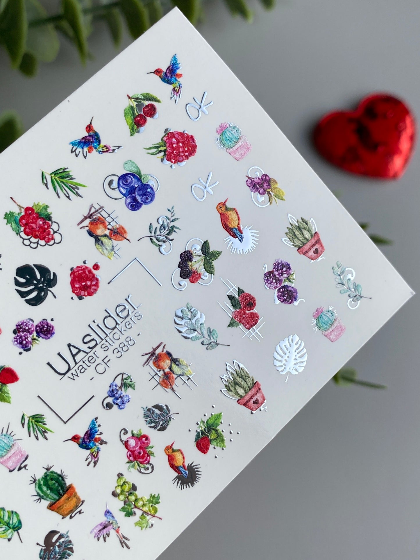 Nail Water Decal CF-388 | Tropical Water Slide Nail Decals | Birds, Cactus and Berries