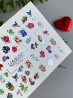 Nail Water Decal CF-388 | Tropical Water Slide Nail Decals | Birds, Cactus and Berries - UASLIDER
