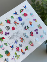 Nail Water Decal CF-388 | Tropical Water Slide Nail Decals | Birds, Cactus and Berries - UASLIDER