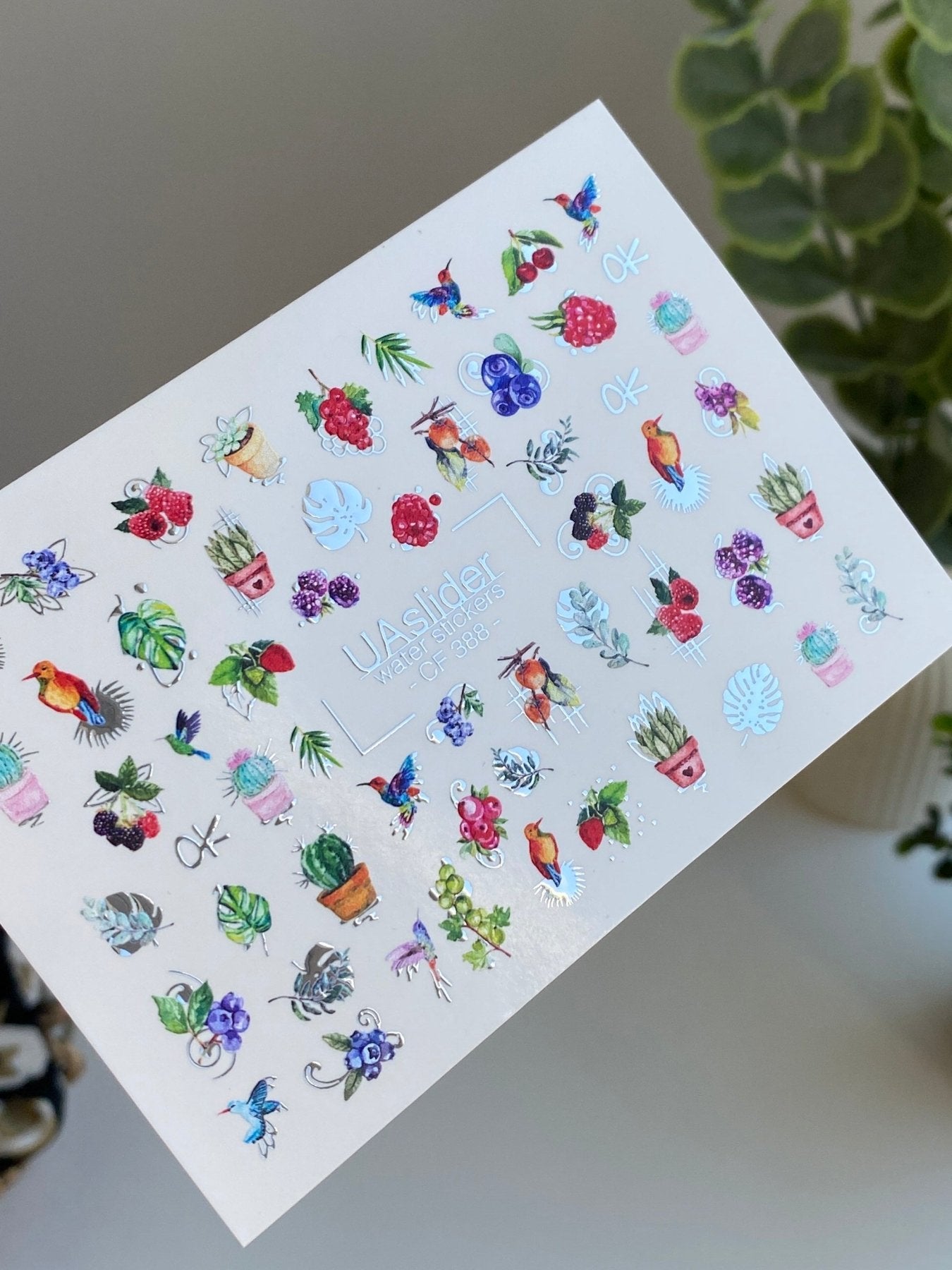 Nail Water Decal CF-388 | Tropical Water Slide Nail Decals | Birds, Cactus and Berries - UASLIDER