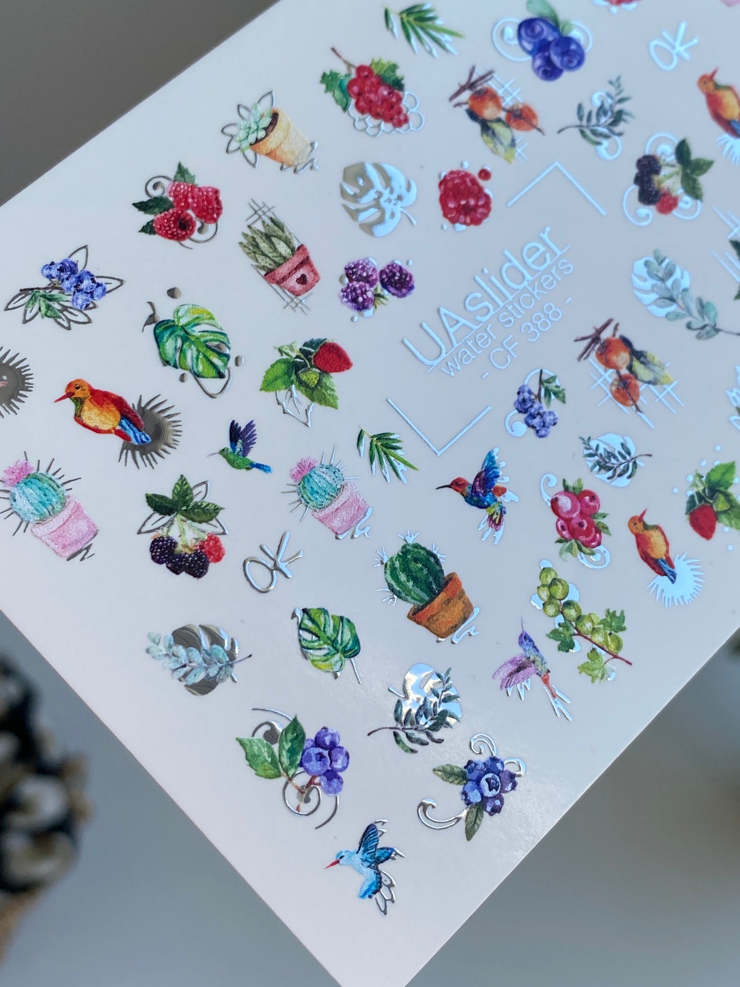 Nail Water Decal CF-388 | Tropical Water Slide Nail Decals | Birds, Cactus and Berries