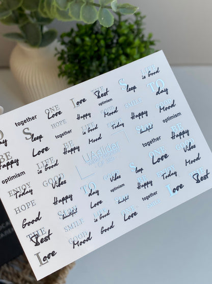 Köröm víz matrica CF-389 | Idézet vízcsúsztatós köröm matricák | Minimalista betűtervezések