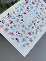 Nail Water Decal CF-390 | Botanical Water Slide Nail Decals | Wildflowers, Butterflies and Lettering - UASLIDER