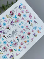 Nail Water Decal CF-390 | Botanical Water Slide Nail Decals | Wildflowers, Butterflies and Lettering - UASLIDER