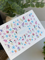 Nail Water Decal CF-390 | Botanical Water Slide Nail Decals | Wildflowers, Butterflies and Lettering - UASLIDER