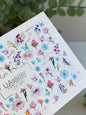 Nail Water Decal CF-390 | Botanical Water Slide Nail Decals | Wildflowers, Butterflies and Lettering